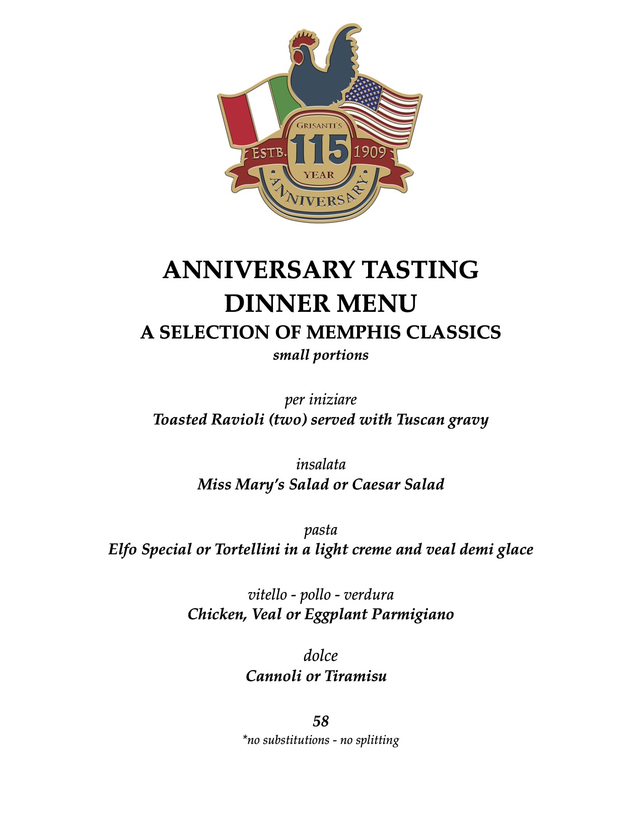 ANNIVERSARY DINNER TASTING MENU 2025