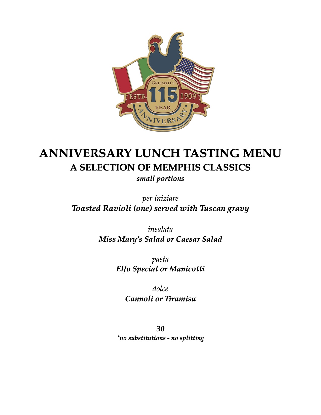 ANNIVERSARY LUNCH TASTING MENU 2025